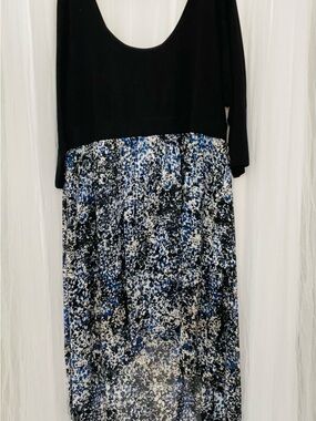 Torrid Black Bodice Blue & White Speckle Long Sleeve Maxi Dress